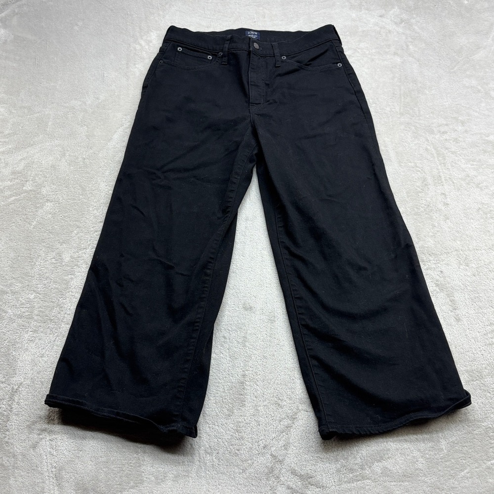 J.Crew Wide-Leg Crop Pants Women's 30 Black Stretch HR Modern Capsule Wardrobe